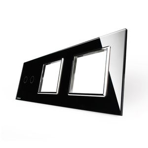 Стекло накладка для механизмов Livolo (2 канала + розетка + розетка), Цвет: Черный 