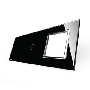 Стекло накладка для механизмов Livolo (1 канал + 1 канал + розетка), Цвет: Черный 