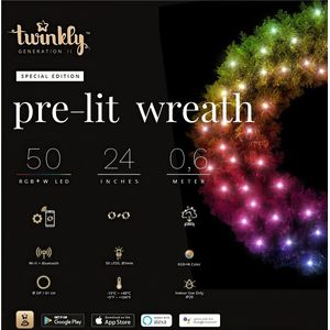 Светодиодная Smart LED гирлянда на еловом веночке Twinkly Pre-lit Wreath RGBW 50, 60 см, BT+WiFi, Gen II, IP44