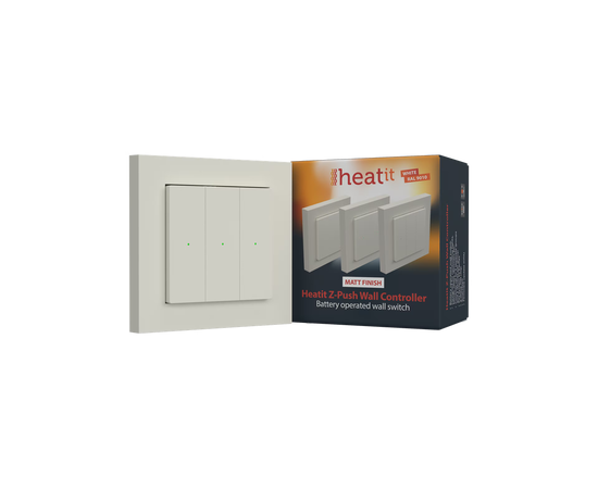 Бездротовий вимикач на 1-3 кнопки Heatit Z-Push Wall Controller, Живлення: CR2450, Колір: Белый