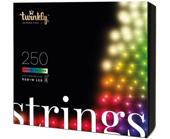 Світлодіодна Smart LED гірлянда Twinkly Strings RGBW 250, 20 м, BT+WiFi, Gen II, IP44 кабель чорний