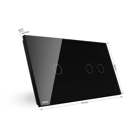 Стекло накладка для механизмов Livolo (1 + 2 канала), Цвет: Черный , изображение 2