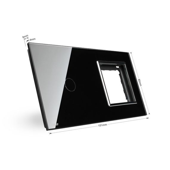 Скло накладка для механізмів Livolo (1 канал + розетка), Колір: Черный, зображення 2