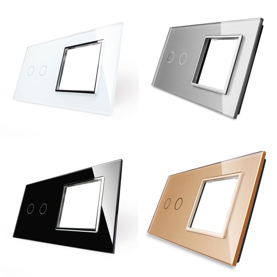 Скло накладка для механізмів Livolo (2 канали + розетка), Колір: Черный, зображення 3