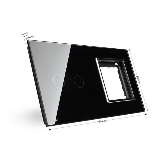 Скло накладка для механізмів Livolo (2 канали + розетка), Колір: Черный, зображення 2