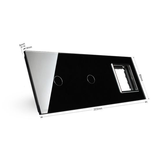 Скло накладка для механізмів Livolo (1 канал + 1 канал + розетка), Колір: Черный, зображення 2