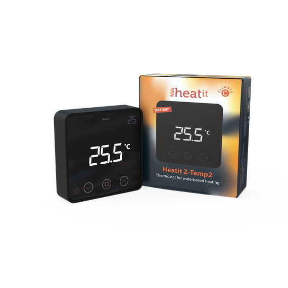 Бездротовий кімнатний термостат Heatit Z-Temp 2, Живлення: Батарея АА, Колір: Черный, зображення 2 Бездротовий кімнатний термостат Heatit Z-Temp 2, Живлення: Батарея АА, Колір: Черный, зображення 2