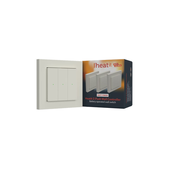 Беспроводной выключатель на 1-3 кнопки Heatit Z-Push Wall Controller, Питание: CR2450, Цвет: Белый 