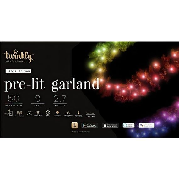 Светодиодная Smart LED гирлянда на елочной ветке Twinkly Pre-lit Garland RGBW 50, 2.7 м, BT+WiFi, Gen II, IP44