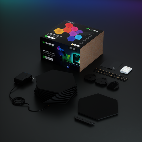 Розумна система освітлення Nanoleaf Shapes Ultra Black Hexagons Starter Kit, Apple Homekit - 9 шт., Живлення: 220В, Кількість панелей: 9, Колір: Черный, зображення 2
