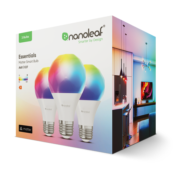 Розумна лампа Nanoleaf Essentials Smart, A60, E27, 9W, Apple Homekit, Matter - 3 шт.