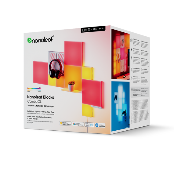 Розумні світлові панелі Nanoleaf Blocks Combo XL з підтримкою HomeKit і Matter - 9 шт., Живлення: 220В, Кількість панелей: 9, Різновид панелей: Набір, Тип комплекту: Основний
