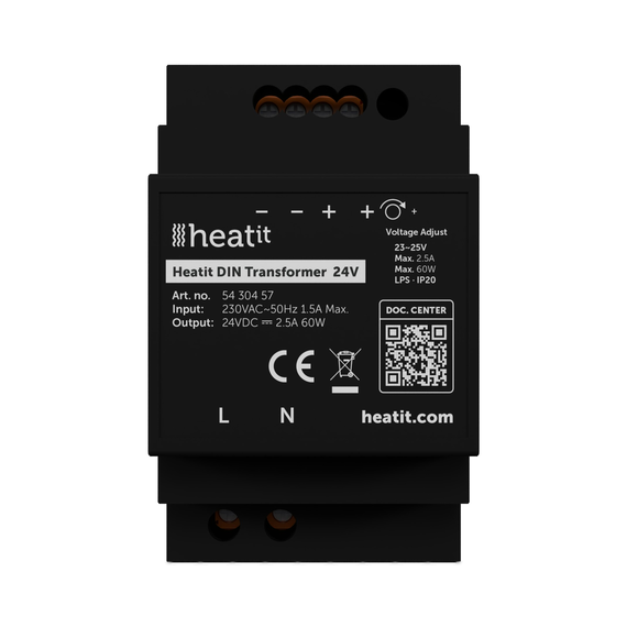 Блок питания 24В на DIN-рейку Heatit DIN Transformer 24V, 2.5А, 60Вт., изображение 2 Блок питания 24В на DIN-рейку Heatit DIN Transformer 24V, 2.5А, 60Вт., изображение 2