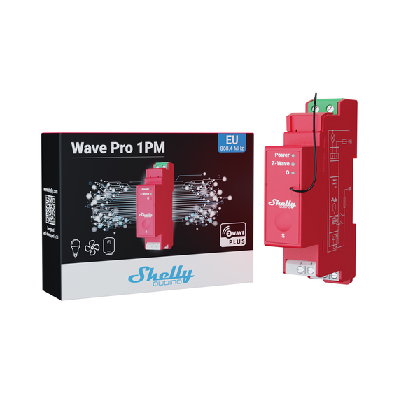 Реле на DIN-рейку 1-канальное со счетчиком электроэнергии Shelly Qubino Wave Pro 1PM