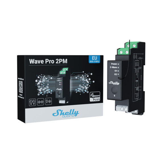Реле на DIN-рейку 2-канальное со счетчиком электроэнергии Shelly Qubino Wave Pro 2PM