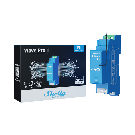 Реле на DIN-рейку 1-канальное Shelly Qubino Wave Pro 1, сухой контакт, 16А, 3600Вт.