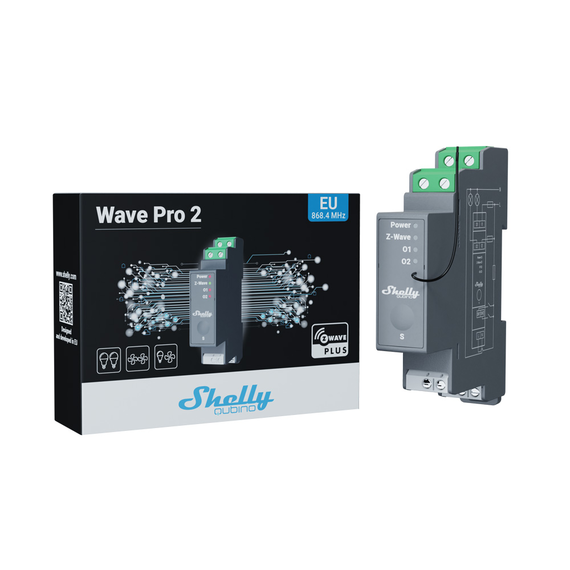 Реле на DIN-рейку 2-канальное Shelly Qubino Wave Pro 2, сухой контакт, 16А, 3600Вт.