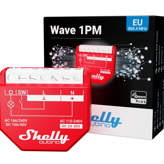 Вставне реле 1-канальне з лічильником електроенергії Shelly Qubino Wave 1PM Relay, 16 А, 3600 Вт.
