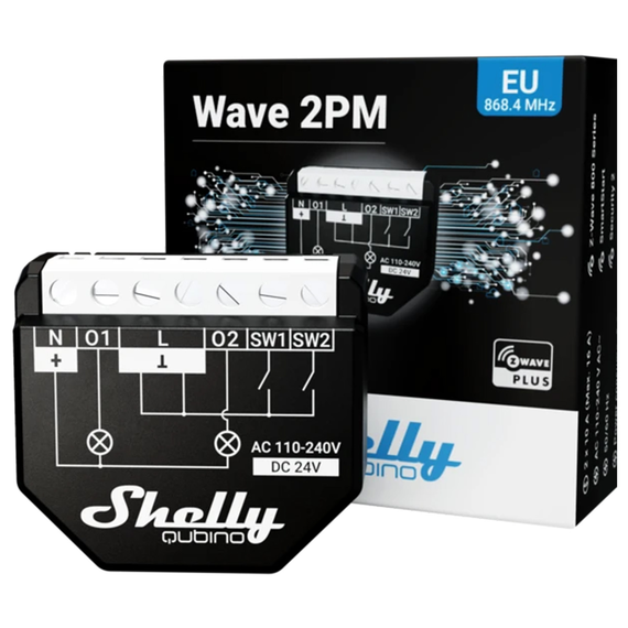 Вставне реле 2-канальне з лічильником електроенергії Shelly Qubino Wave 2PM, 2х10А, 2300 Вт.