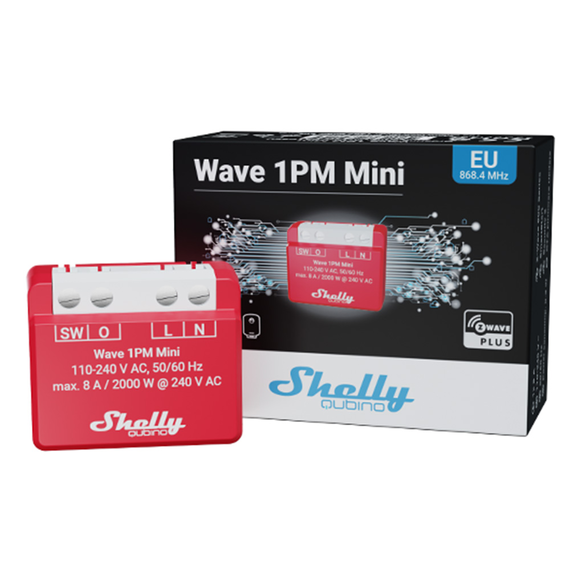 Вставне реле 1-канальне з лічильником електроенергії Shelly Qubino Wave 1PM Mini, 8 А, 1840 Вт.