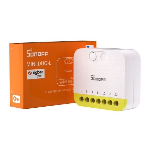 Двоканальне Zigbee смарт реле Sonoff Mini DUO-L, 220 В, 2x8А, без нейтралі