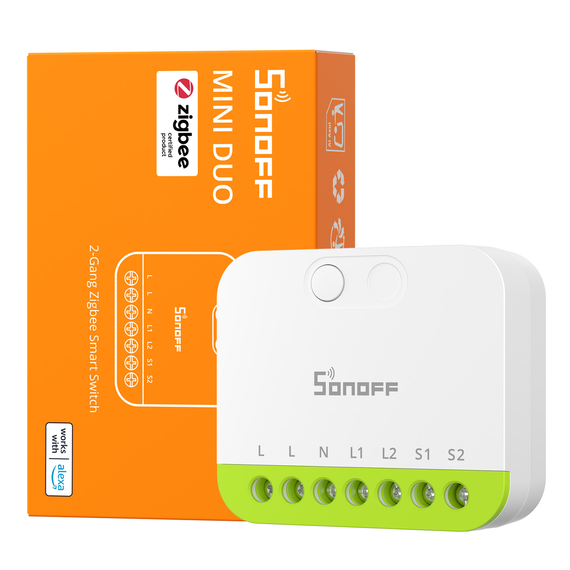 Двоканальне Zigbee смарт реле Sonoff Mini DUO, 220 В, 2x10А