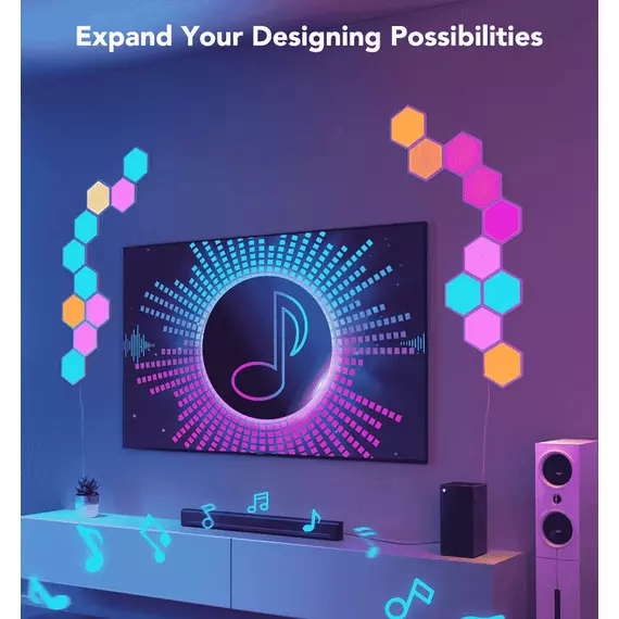 Набір настінних світильників Govee H6061 Glide Hexa Light Panels, 10шт, RGBIC, WI-FI/Bluetooth, білий, зображення 4