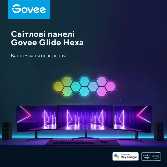 Набір настінних світильників Govee H6061 Glide Hexa Light Panels, 10шт, RGBIC, WI-FI/Bluetooth, білий, зображення 5