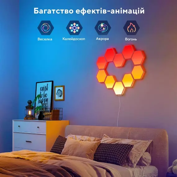 Набір настінних світильників Govee H6061 Glide Hexa Light Panels, 10шт, RGBIC, WI-FI/Bluetooth, білий, зображення 6